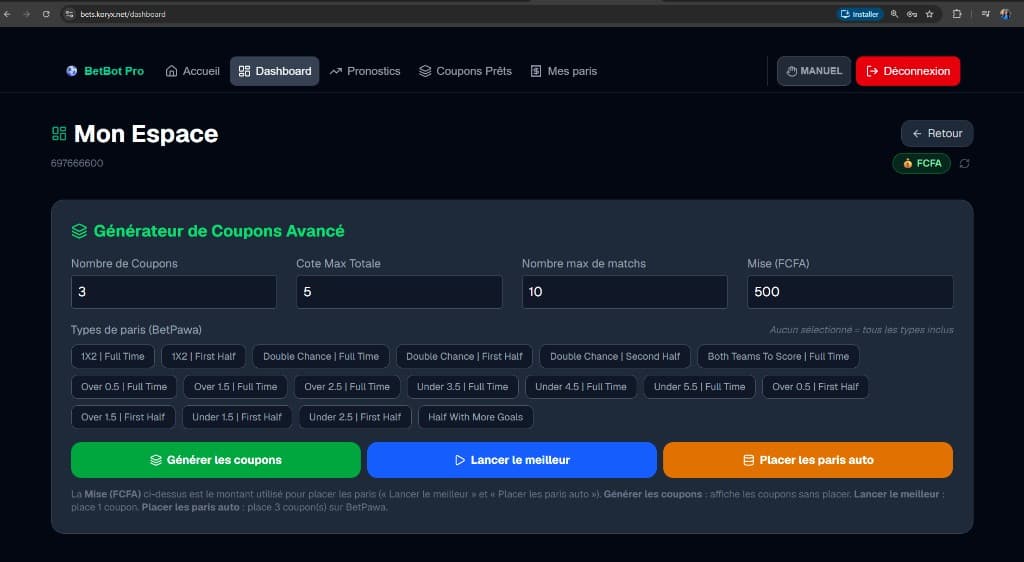 Dashboard — advanced coupon generator