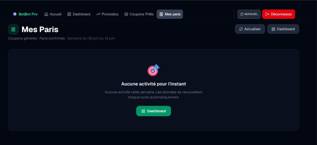 My bets — activity tracking