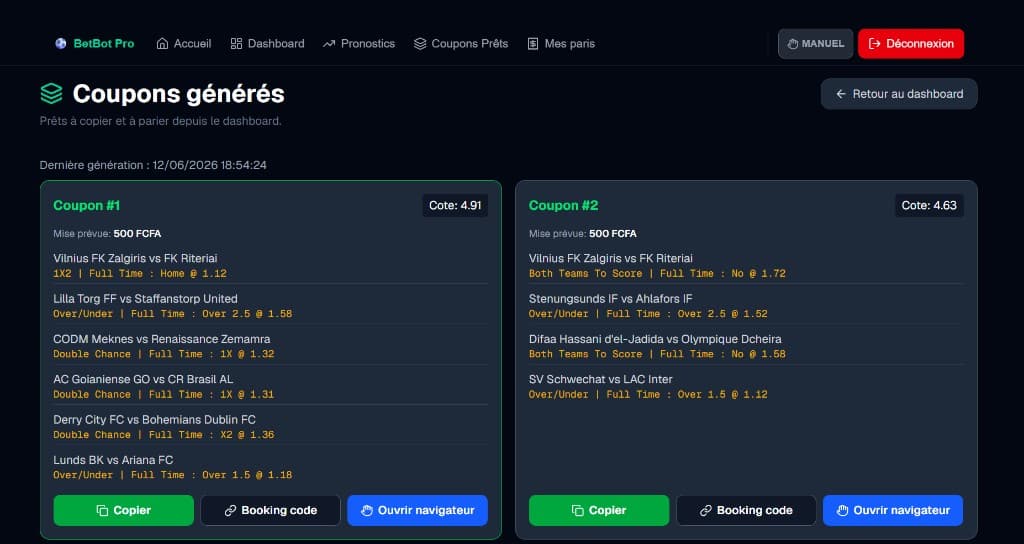 Generated coupons — booking codes