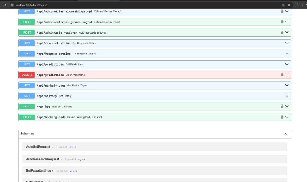 REST API — predictions, auto-research & BetPawa automation