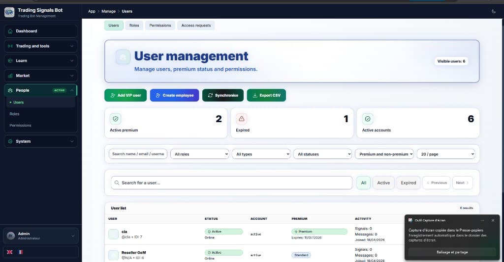 User management — premium tiers