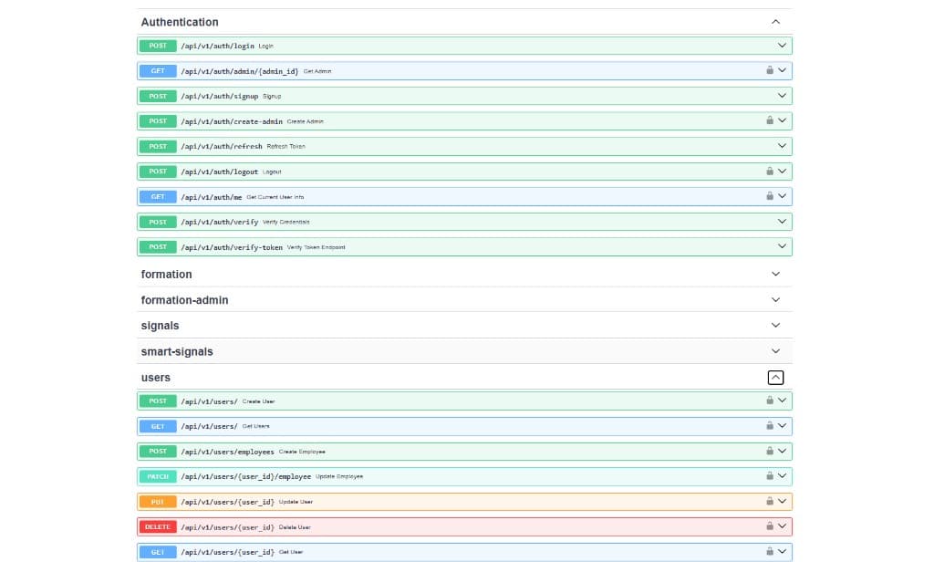 REST API — auth, users, signals & more
