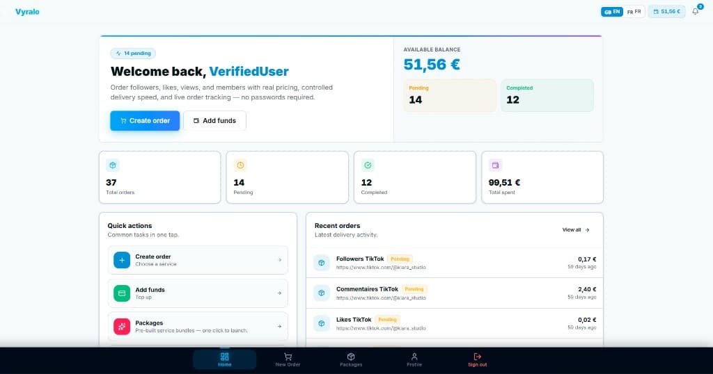 User dashboard